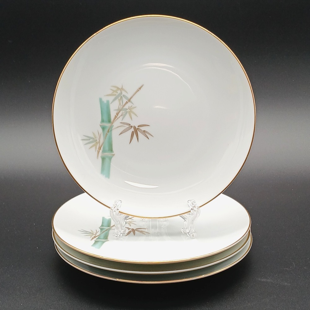 Set of 4 Noritake Oriental Bamboo Dessert / Salad Plates Pattern 6341 Gold Trim